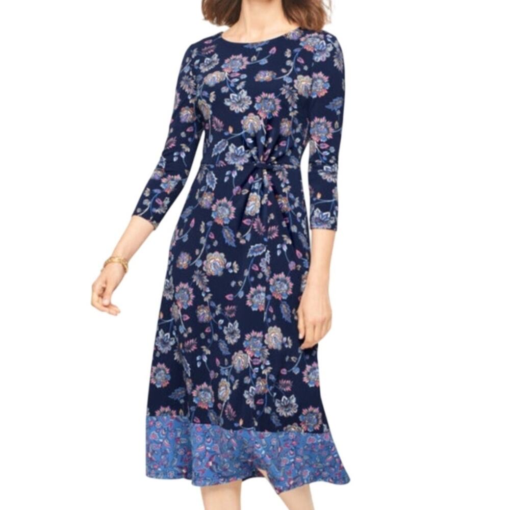 Talbots Womens Twist Jersey Dashing Foulard Print Fit & Flare Midi Dress Size 6